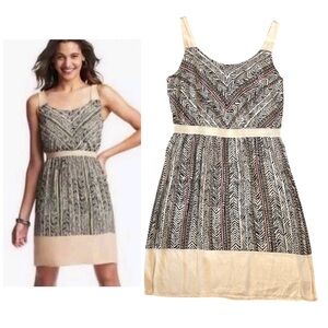 Loft Tan & Black Geometric Print Sleeveless Summer Dress Size 2 Petite